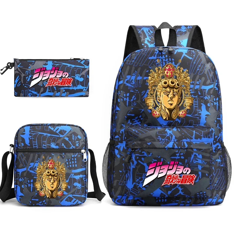 Jojo Bizarre Adventure-Conjunto de bolso escolar para estudiantes de anime, mochila juvenil, bolso de hombro, estuche para lápices, conjunto de 3 piezas, regalo para el regreso a la escuela