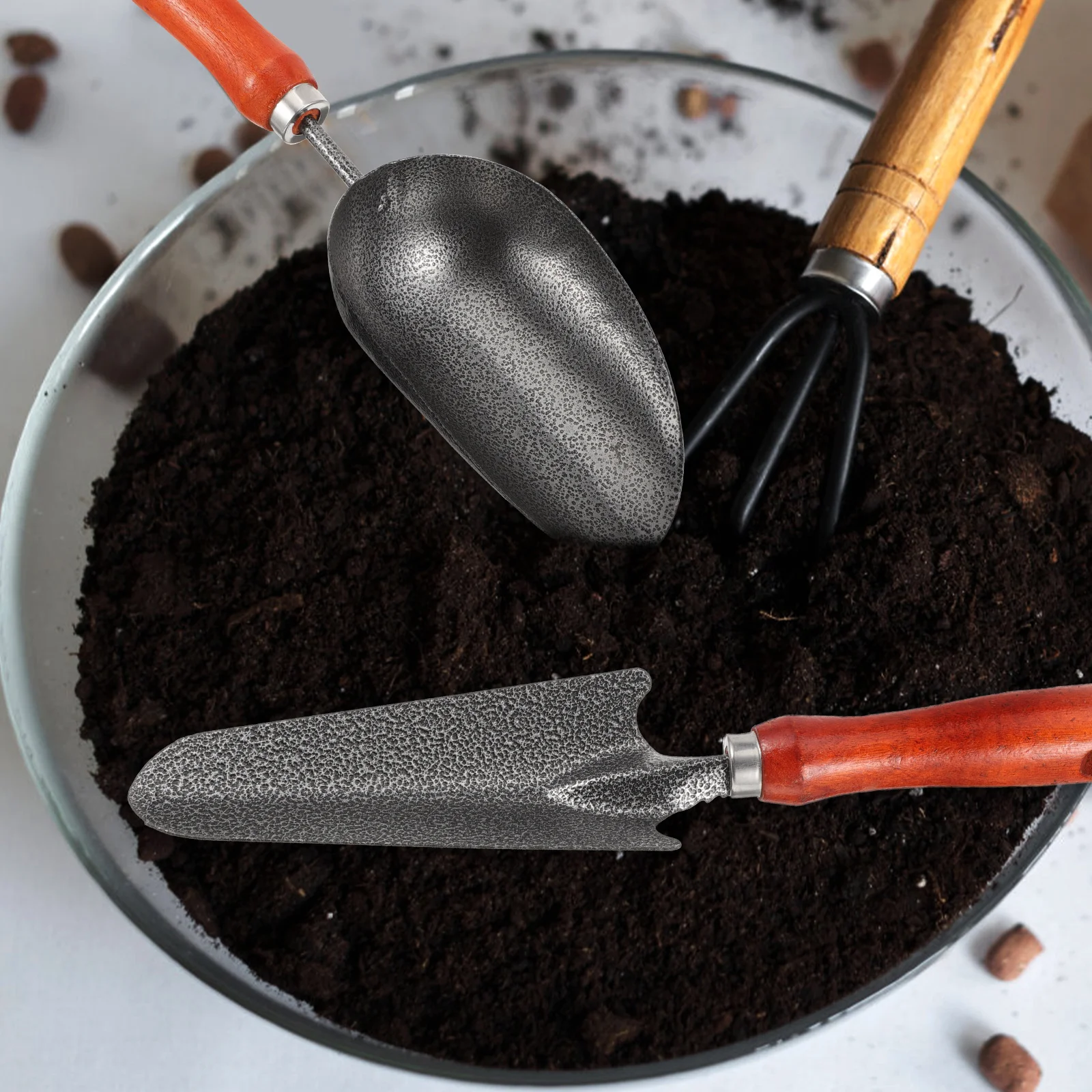 

1 Set Garden Tools Kit Hand Shovel Rake Trowel Durable Wooden Handle Non-Skid For Planting Transplanting Weeding Outdoor Digging