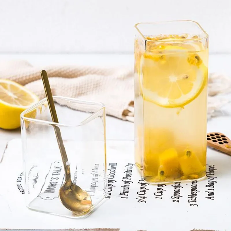 Square Simple Glass Cup Clear Cold Drink Juice Milk Glass Red Wine Beer Glass Coffee Cup Water Cup Drinking Utensils