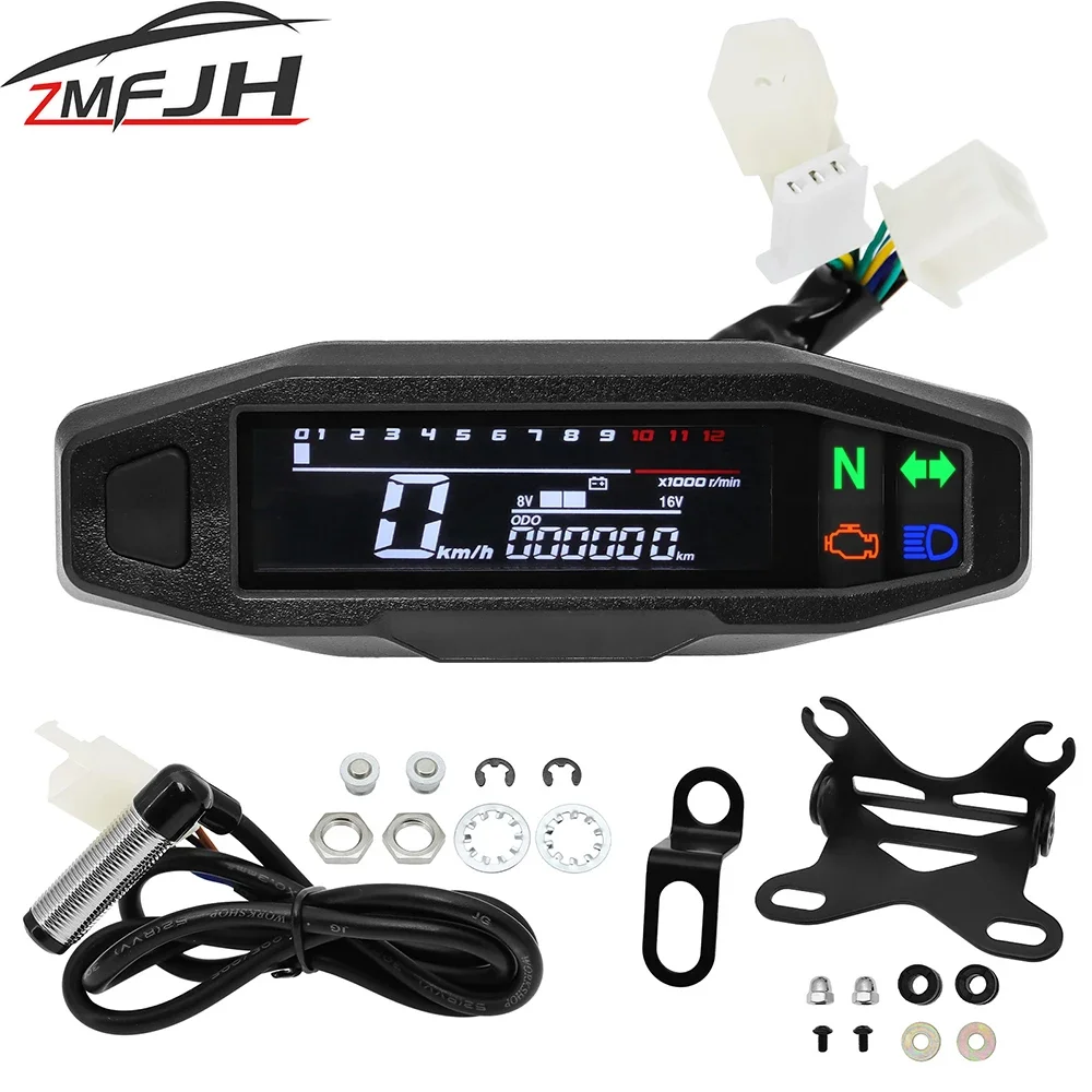 Een Nieuwe Universele Moto Rpm Toerenteller Snelheidsmeter Speed Gauge Tacho Meter Digitale Kilometerteller Instrument Sensor Set Voor Motorfiets