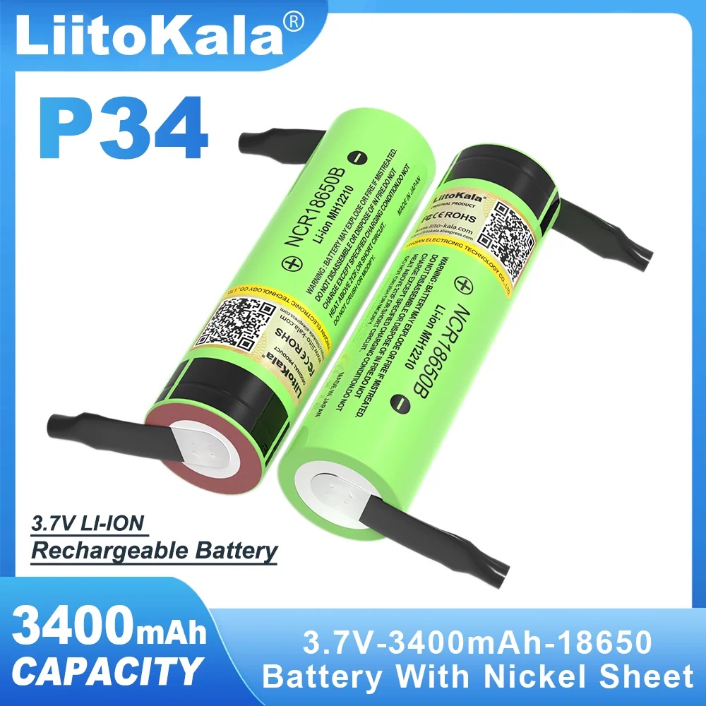 1-6PCS Liitokala New Original NCR18650B 3.7V 3400mAh 18650 Rechargeable Lithium Battery + DIY Nickel Piece