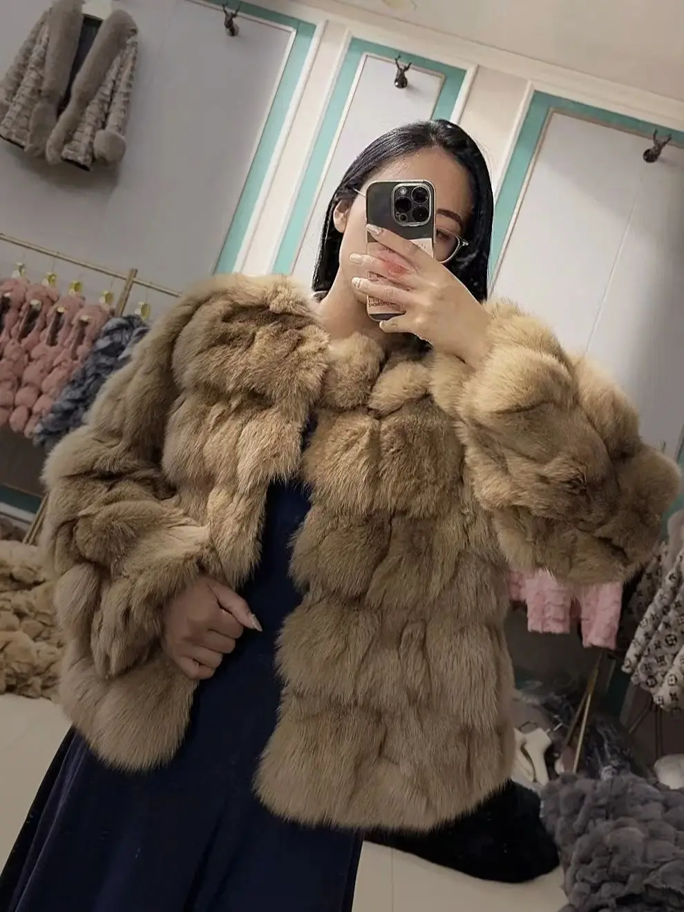 50CM Natural Real Fox Fur CoatWomen Winter natural fur Vest Jacket Fashion silm Outwear Real Fox Fur Vest Coat Fox