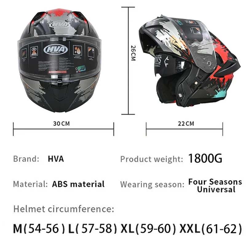 HVA Full Face Motorcycle Helmets Double Visors Modular Flip Up Helmet DOT Approved Casque Moto Racing Casco Abatible Para Moto