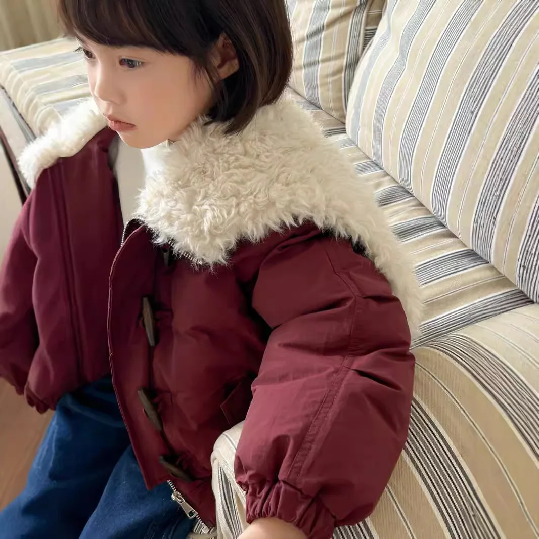 Girls Coat 2024 Winter New Childrens Wear Korean Baby Girls Foreign Style Loose Thick Design Sense Hooded Coat Casual Simple