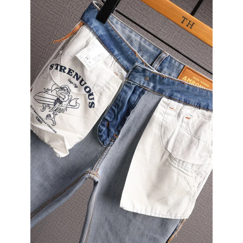 الراقية ضوء اللون الجينز الرجال الصيف رقيقة لينة تمتد ضئيلة صغيرة مستقيم الساق عارضة السراويل