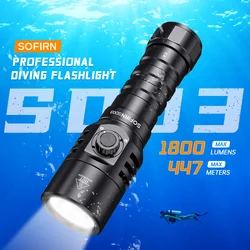 New Sofirn SD03 SFT40 1800lm 5000K Scuba Diving Flashlight IP68 waterproof Rotary Switch for Hassle free Torch