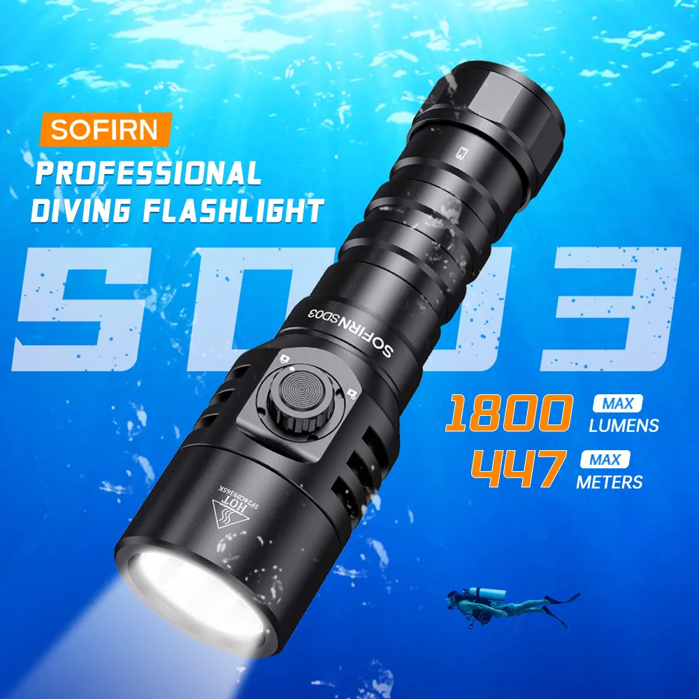 sofirn sd03 sft40 scuba diving lanterna ip68 interruptor rotativo impermeavel para tocha sem hassle 1800lm 5000k novo 01