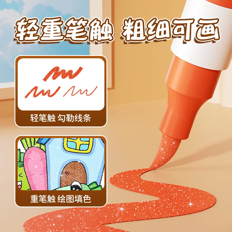 24-Color Metal Glitter Marker Acrylic Single Head Glitter Marker He Handbook Pen Amazon Cross-border Factory Highlighter