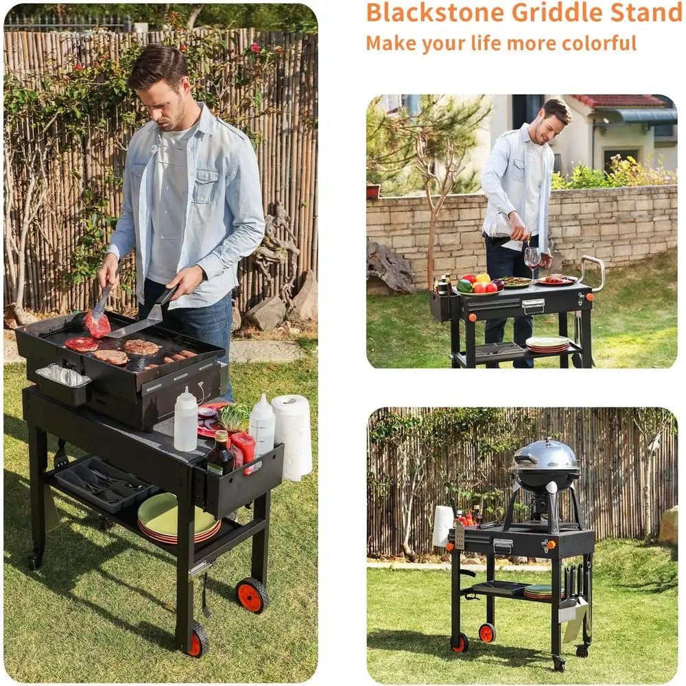 Soporte de plancha portátil para exteriores, carrito plegable para 22 o 17 parrillas, mesa de horno de pizza con ruedas para acampar, se adapta a Ninja y Weber Gr