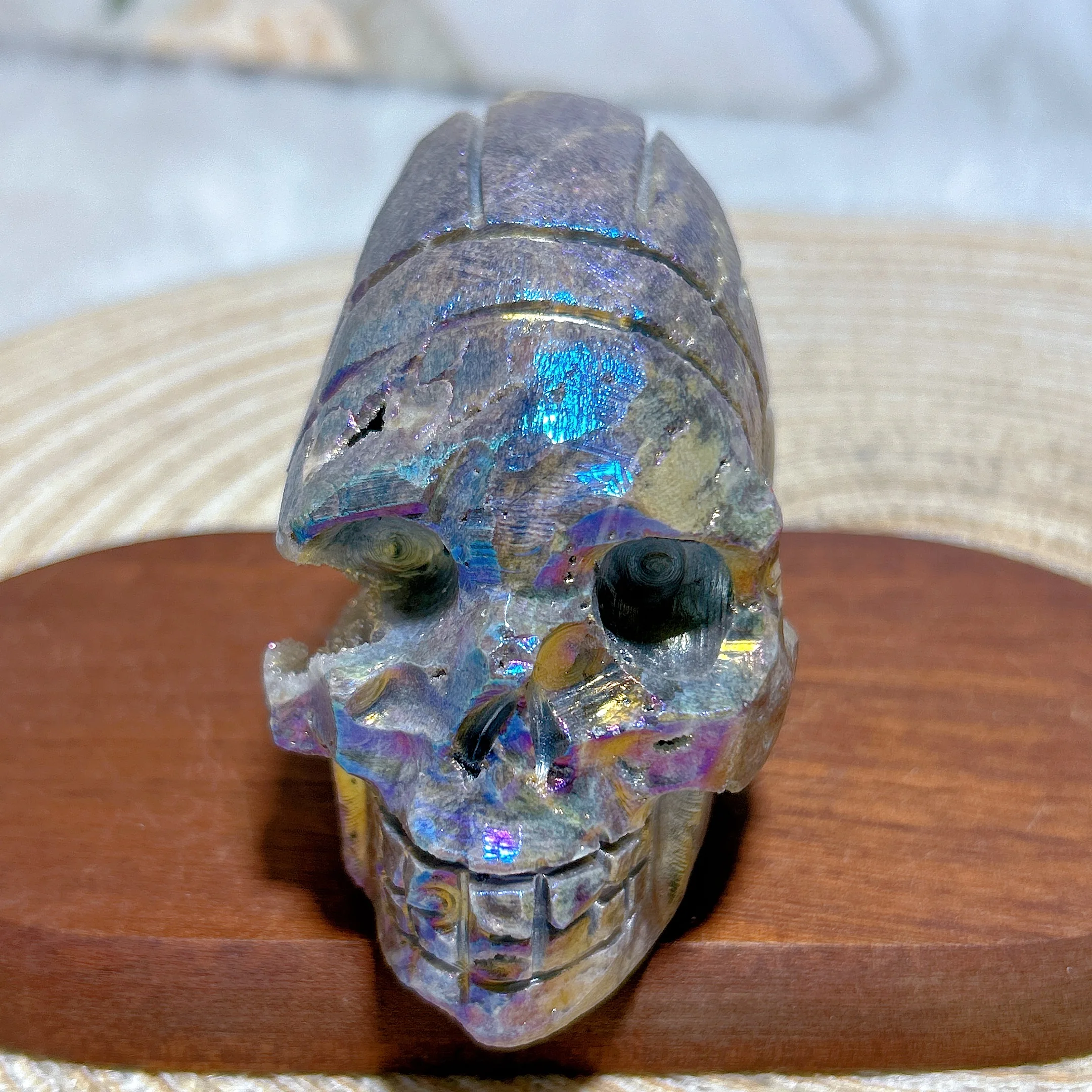 Healing Natural Crystals Aura Druzy Sphalerite Skull Carving Colorful High Quality Mineral Home Decorations Gemstones Gift