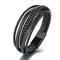 Bracelets en cuir tendance pour hommes, en acier inoxydable, corde tressée multicouche de 21CM, bijoux cadeaux 5