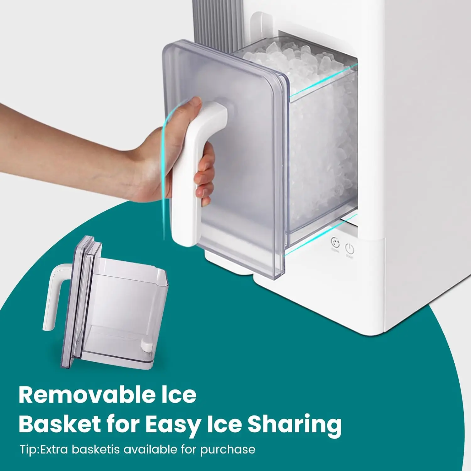 Nugget Ice Maker Countertop with 1 Gallon Side Tank,Chewable Ice Machine with Portable Ice Basket, 38 lbs in 24 Hours