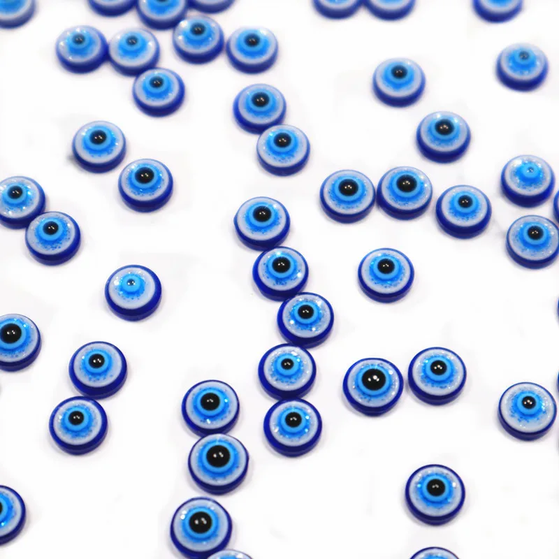 50Pcs Blue Eyes 3D Resin Nail Charms Simulation Evil Eye DIY Nail Jewelry Rhinestone 6-8mm Flat Bottom Beads Manicure Accessory