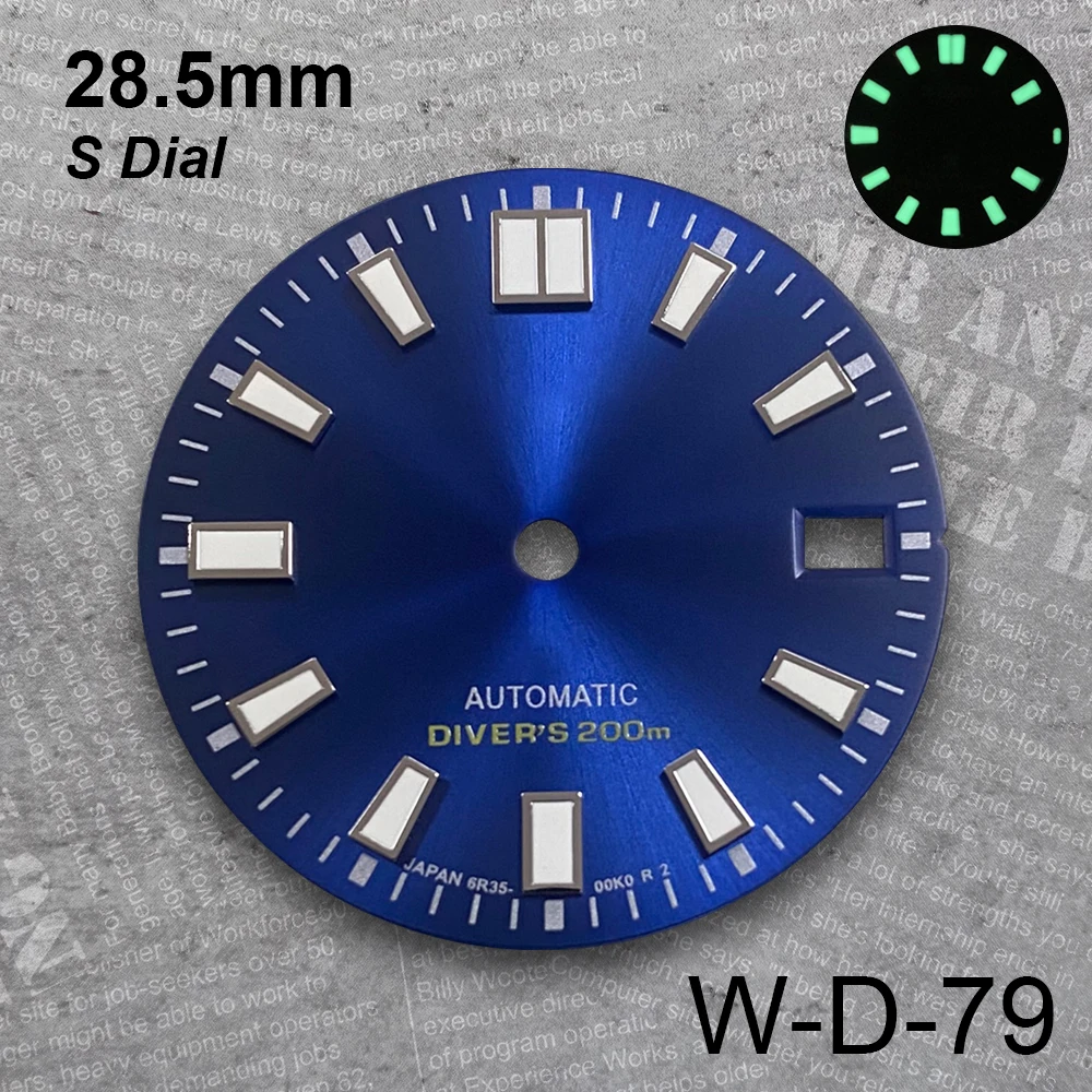 28.5 mm Sunburst S Logo Dial Suitable For NH35 Japan Movement Green Luminous High Quality Diving Watch Modification Accessories