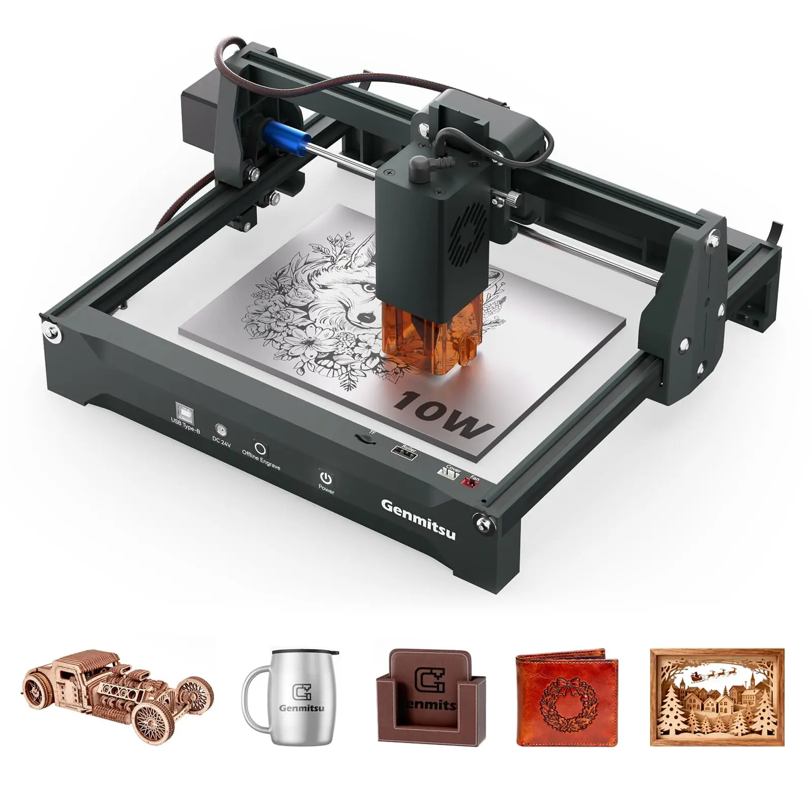 Kortek Laser Engraver Machine, 2.5W/5W/10W, ±0.01mm High Precision, IR Laser Compatible, Portable CNC Laser Cutter
