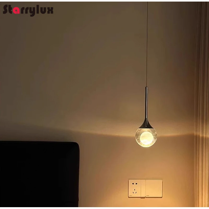 Moon Crystal Adjustable Pendant Light Modern Bedside Lamp Entryway Atmosphere Hanging Light