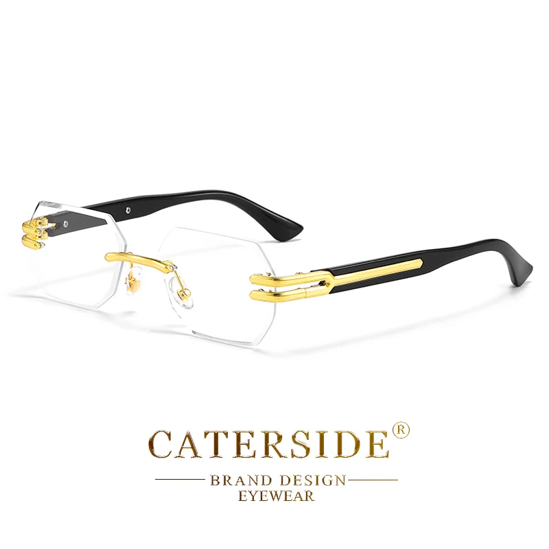 CATERSIDE Retro Randlose Sonnenbrille für Herren, polygonaler Metallrahmen, hochwertige Damen-Sonnenbrille, Outdoor-Reisegeschenk, Sommer-Stil – Detail 13