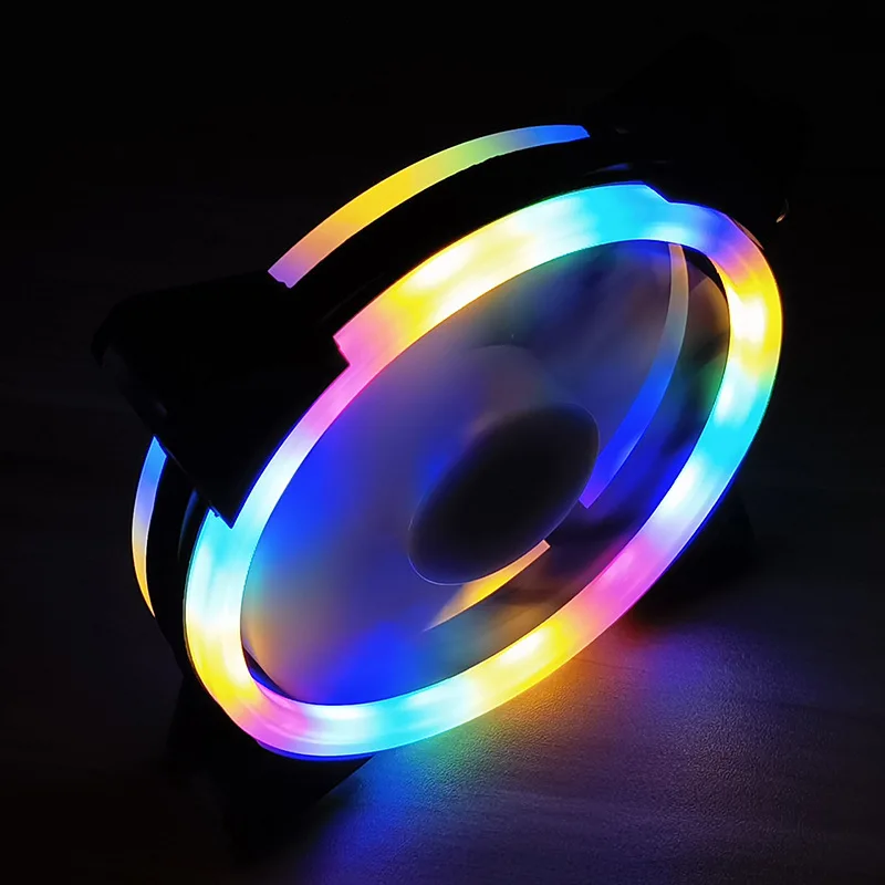 Multi-color Dual Aperture 12CM Fan Silent Desktop Host Computer Air-cooled Radiator Led Aurora Chassis Fan