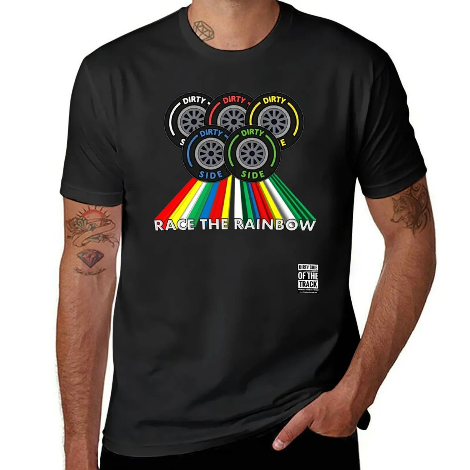 Race The Rainbow! Tires rock. Many styles and colors to choose from! T-Shirt oversized sports fans mens workout shirts