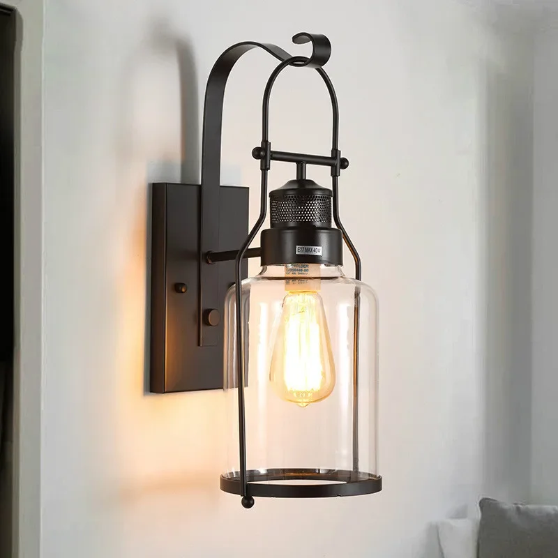 

American country creative personality retro industrial wind glass wall lamp aisle cafe bar outdoor lighting