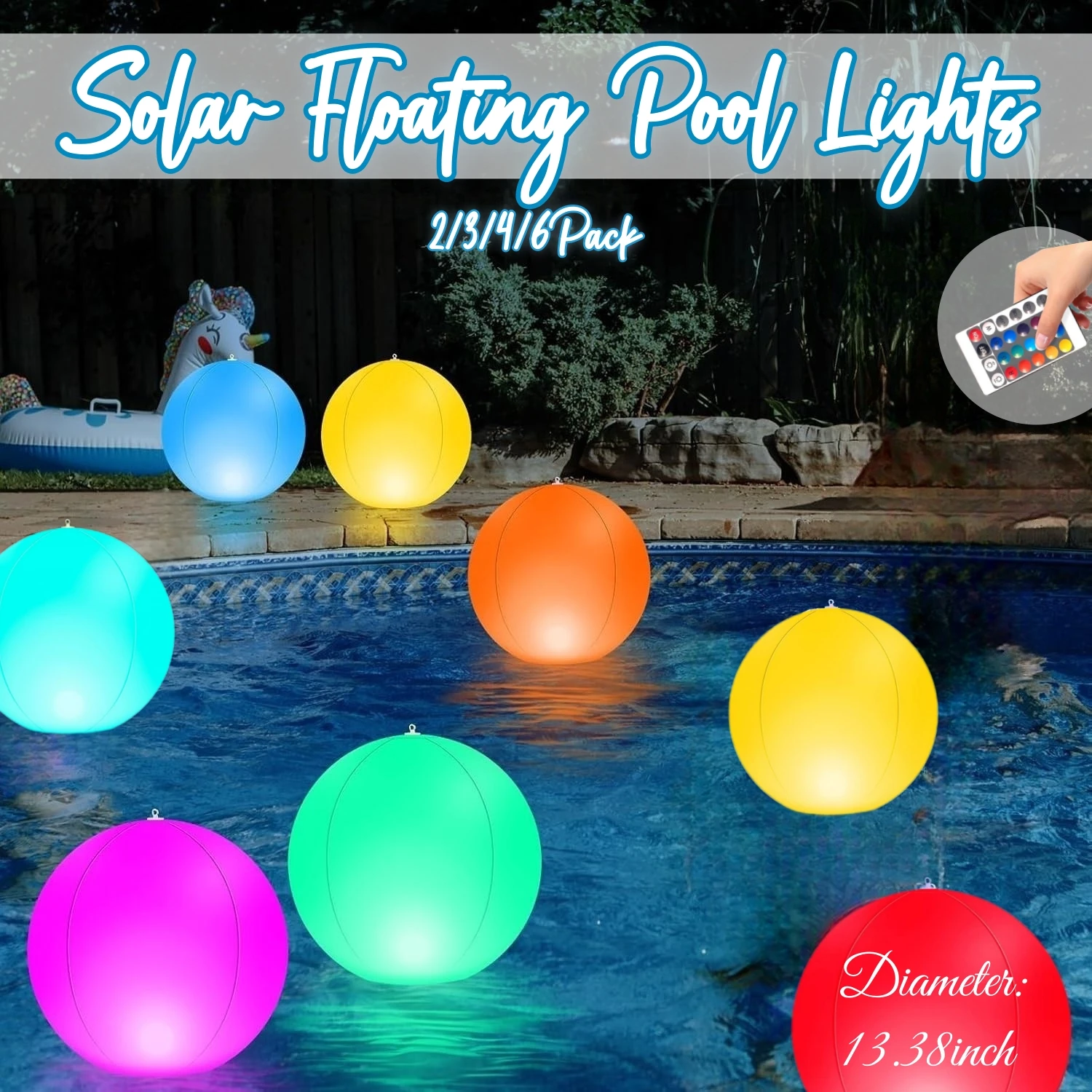 

2/3/4/6 Pack Solar Floating Pool Ball Lights 13.38in Inflatable Waterproof Pool Lights 16 Colors Led Ball for Pond Garden Decor