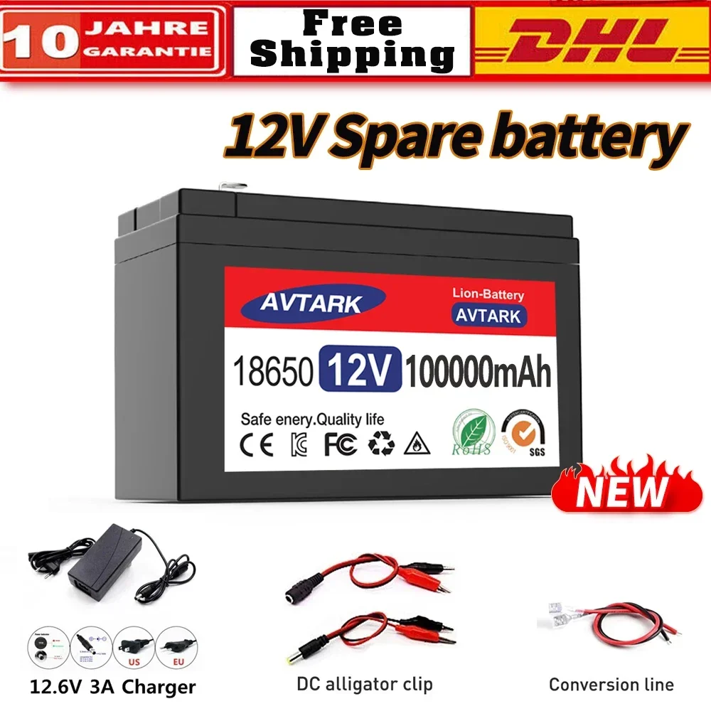 

NEW 12V Battery 120Ah Built-In High Current 30A BMS 18650 Lithium Battery Pack for Electric Vehicle Battery 12.6V Charger