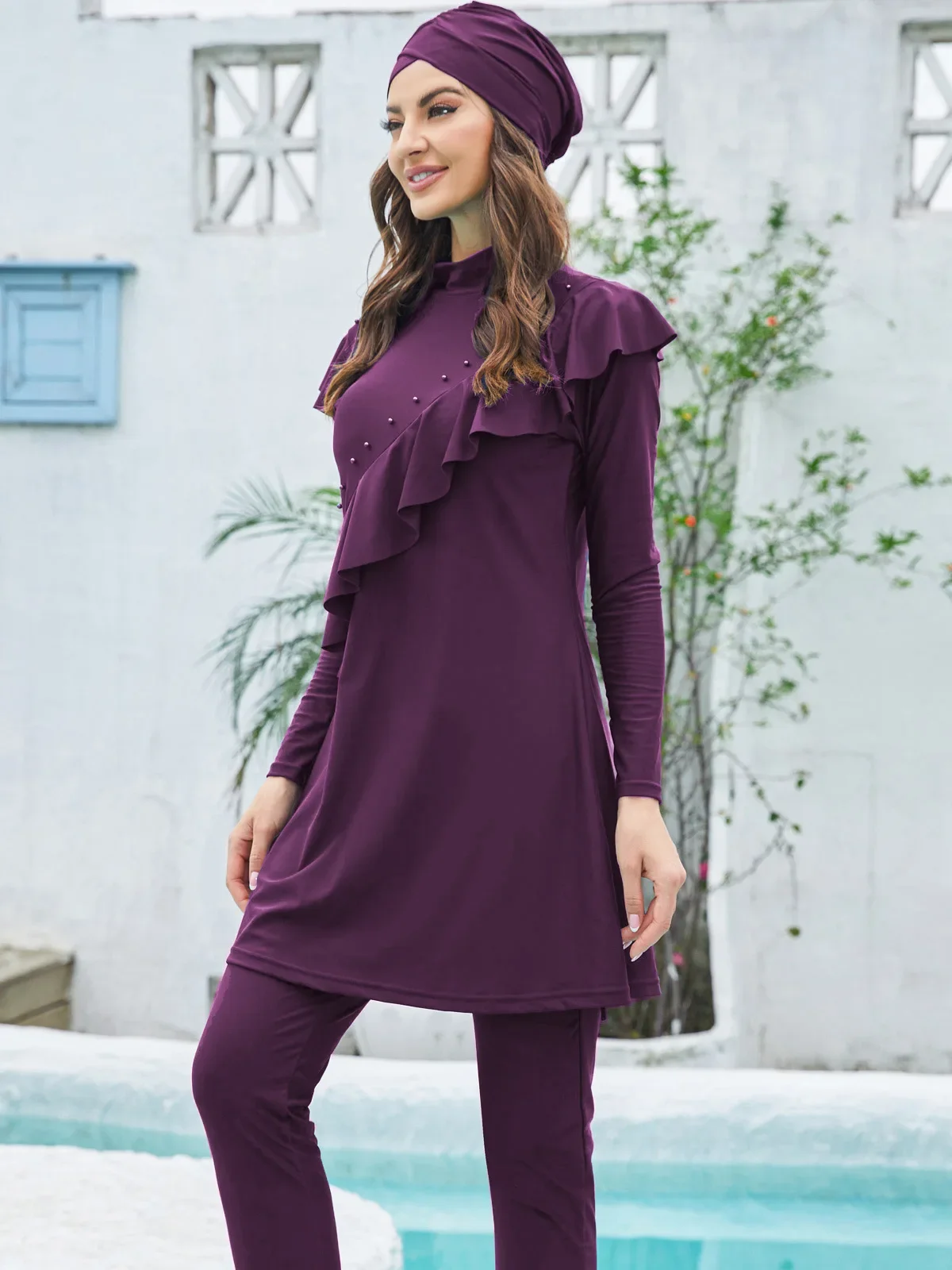 

Muslim Black Swimwear for Women 3pcs Set Hat Top and Pants Classic Long Sleeves Sport Swimsuit Burkinis Girl's Wear Bathing Suit