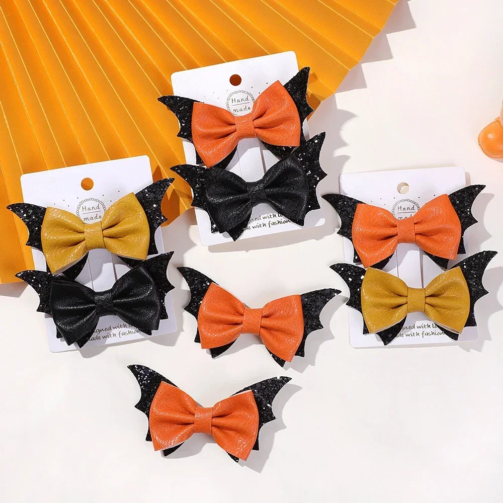 

2pcs Halloween Barrettes Bat Wing Bow Hair Clips Girls Bangs Clips Theme Party Performance Headdress Barrettes Cosplay Headwear