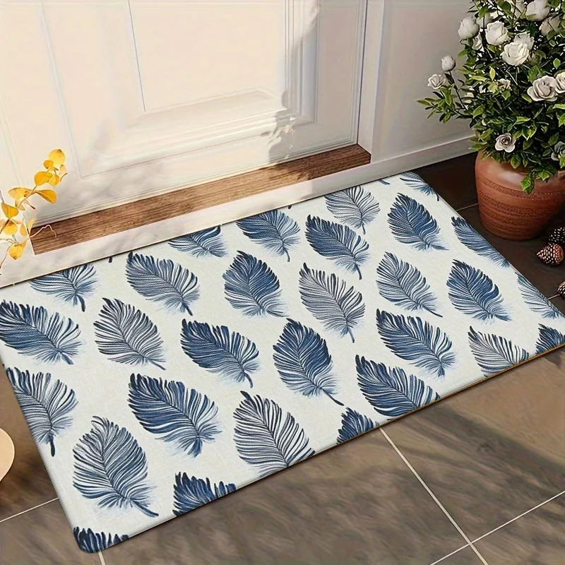 1pc Feather-patterned floor mat, made of polyester fabric, machine washable, suitable for bedroom and living room décor.