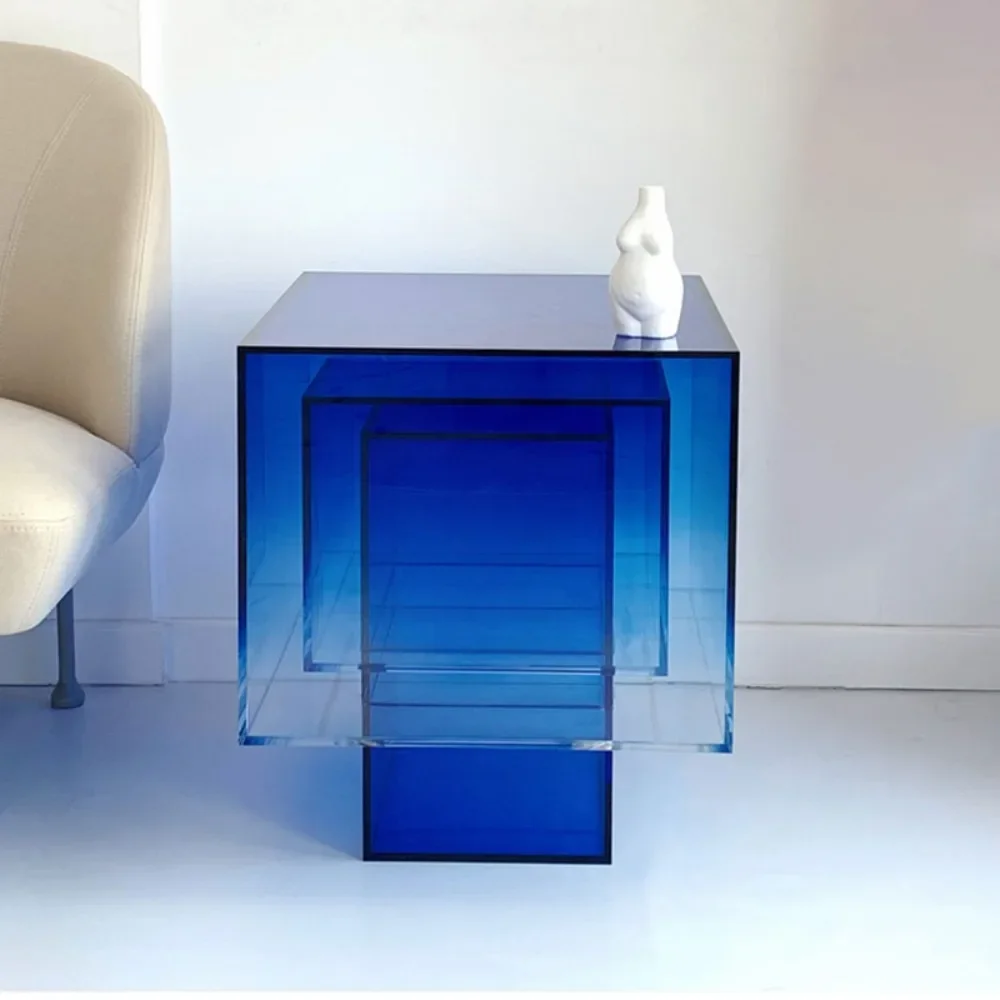 new fashion design French blue acrylic coffee table modern living room creative acrylic coffee table
