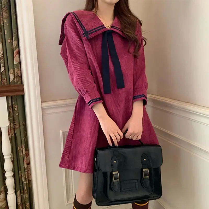 Vintage Purple Loose Mini Dress Spring Autumn New Solid Color All-match Plus Size Sweet Dresses Casual Women Clothing CY372