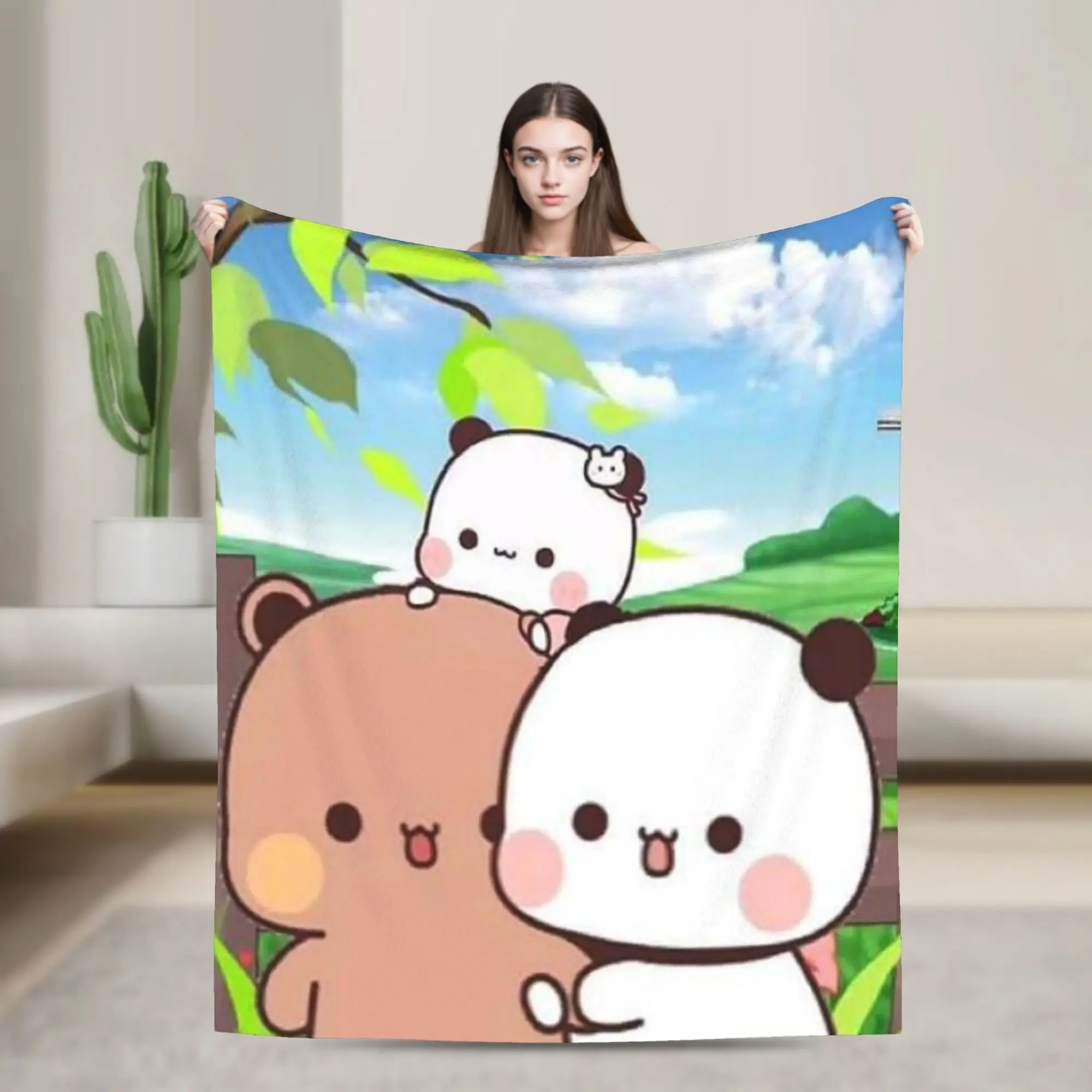 Family Panda Bubu Dudu Fleece Throw Blanket  Blanket for Bed Bedroom Lightweight Bedroom Quilt