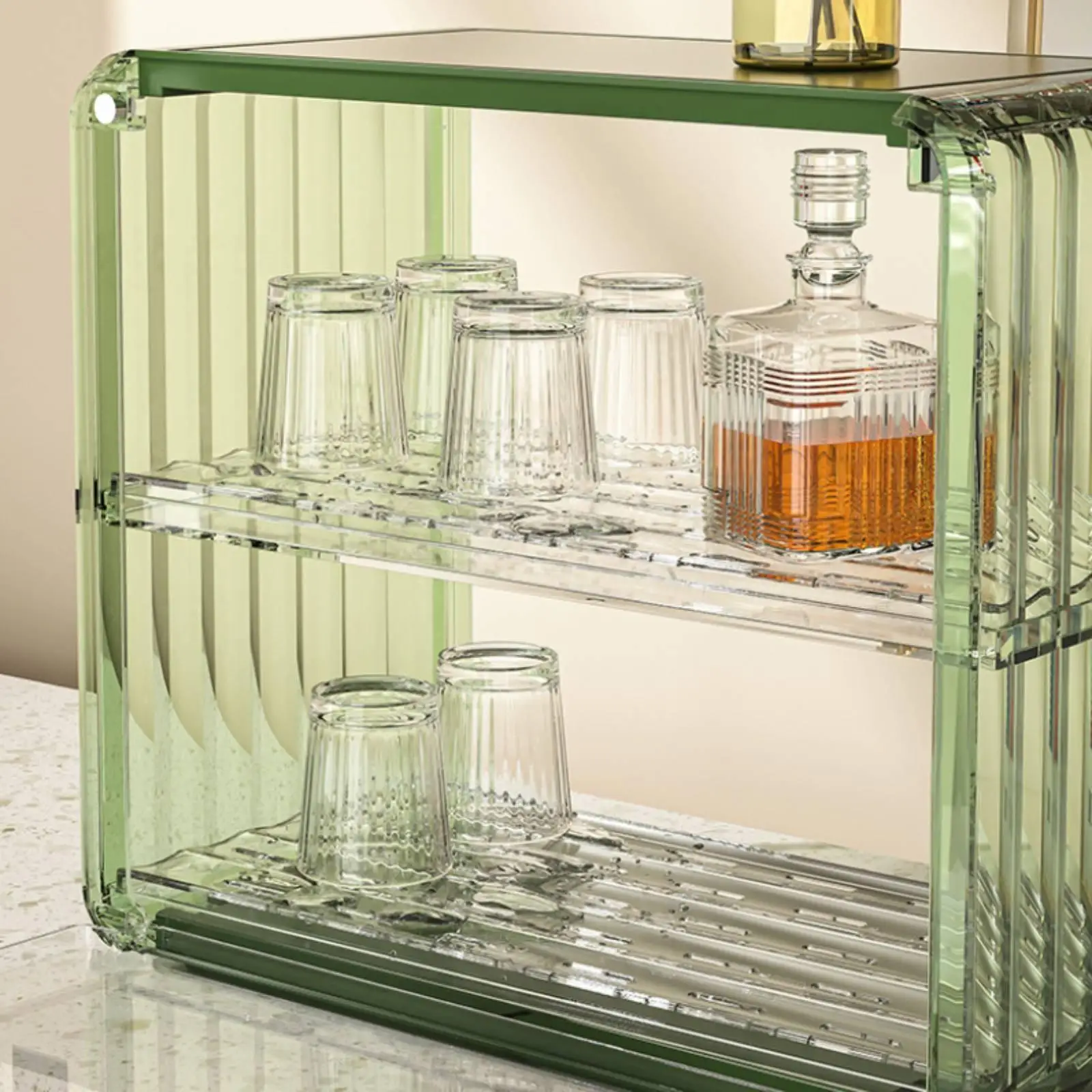2-Tier Cup Rack Ribbed Side Panels Draining Cup Stand Glossy