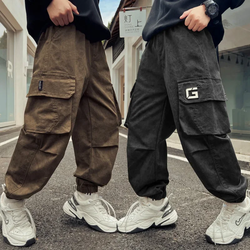 Children Cargo Pants Boys Spring Autumn Casual Pants Kids Cotton Long Trousers Teenagers Clothing Sweatpants 6 8 10 12 14 Years