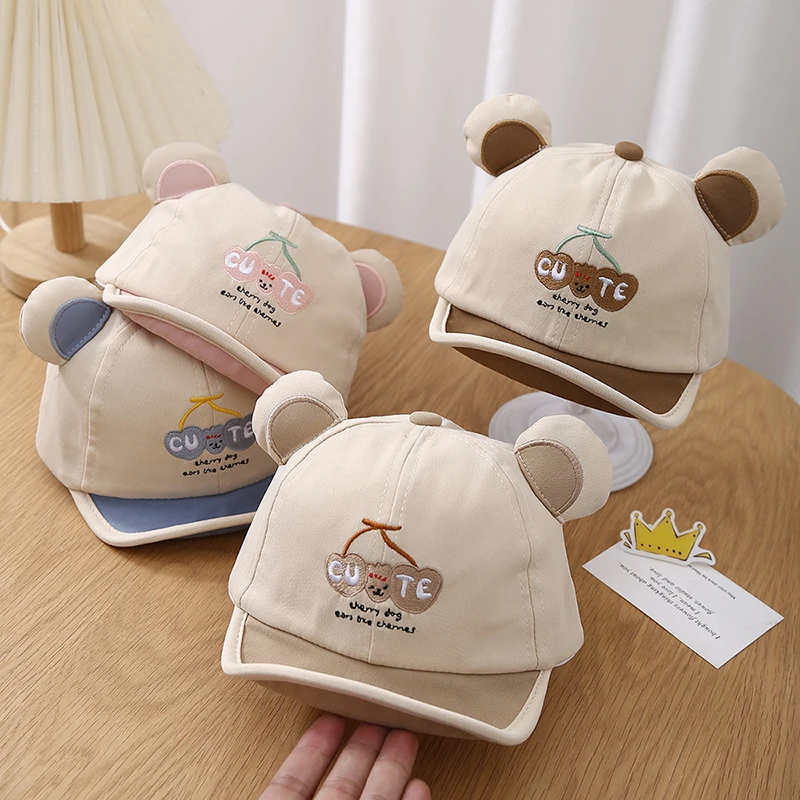 

Cartoon Bear Ear Baby Baseball Cap Cute Soft Brim Toddler Peaked Hat Spring Summer Cotton Kids Boy Girl Sun Visor Hats