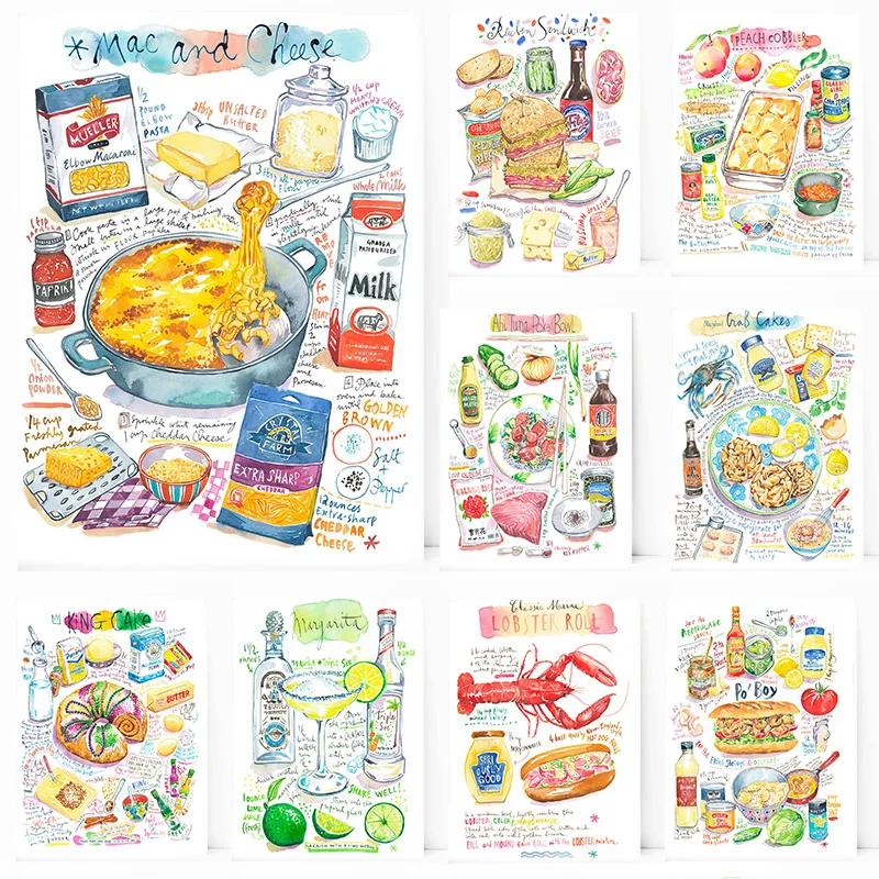 Food Recipe Cake cocktail Matzo Ball Soup Pancake Pineapple Muffin Poster Wall Art Pictures Canvas Painting Room Home Decor