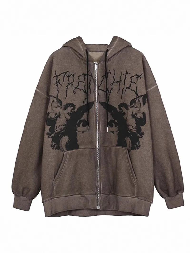 

Женская толстовка оверсайз с принтом, на молнии, модный свитшот, осенне-зимний кардиган в уличном стиле