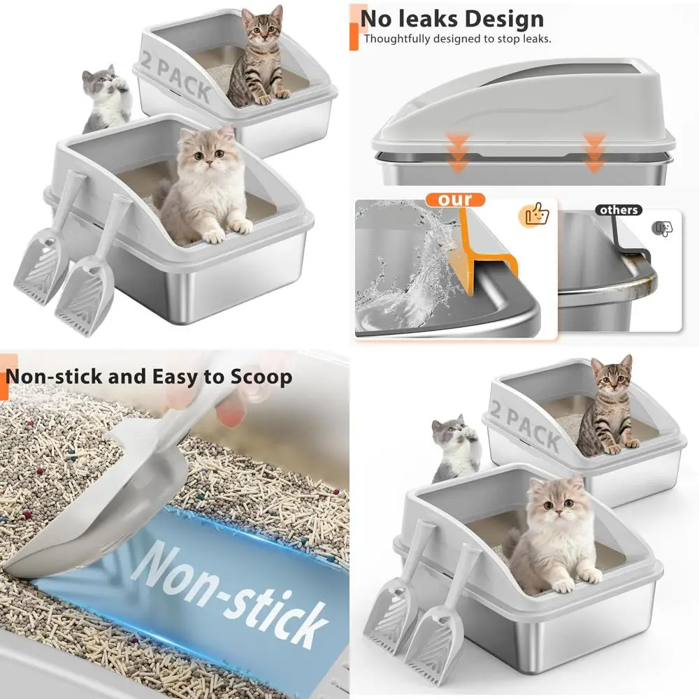 

Металлический лоток с высокими бортиками и крышкой для маленьких или травмированных кошек, кроликов, без запаха, с антипригарным покрытием, в комплекте с лопаткой