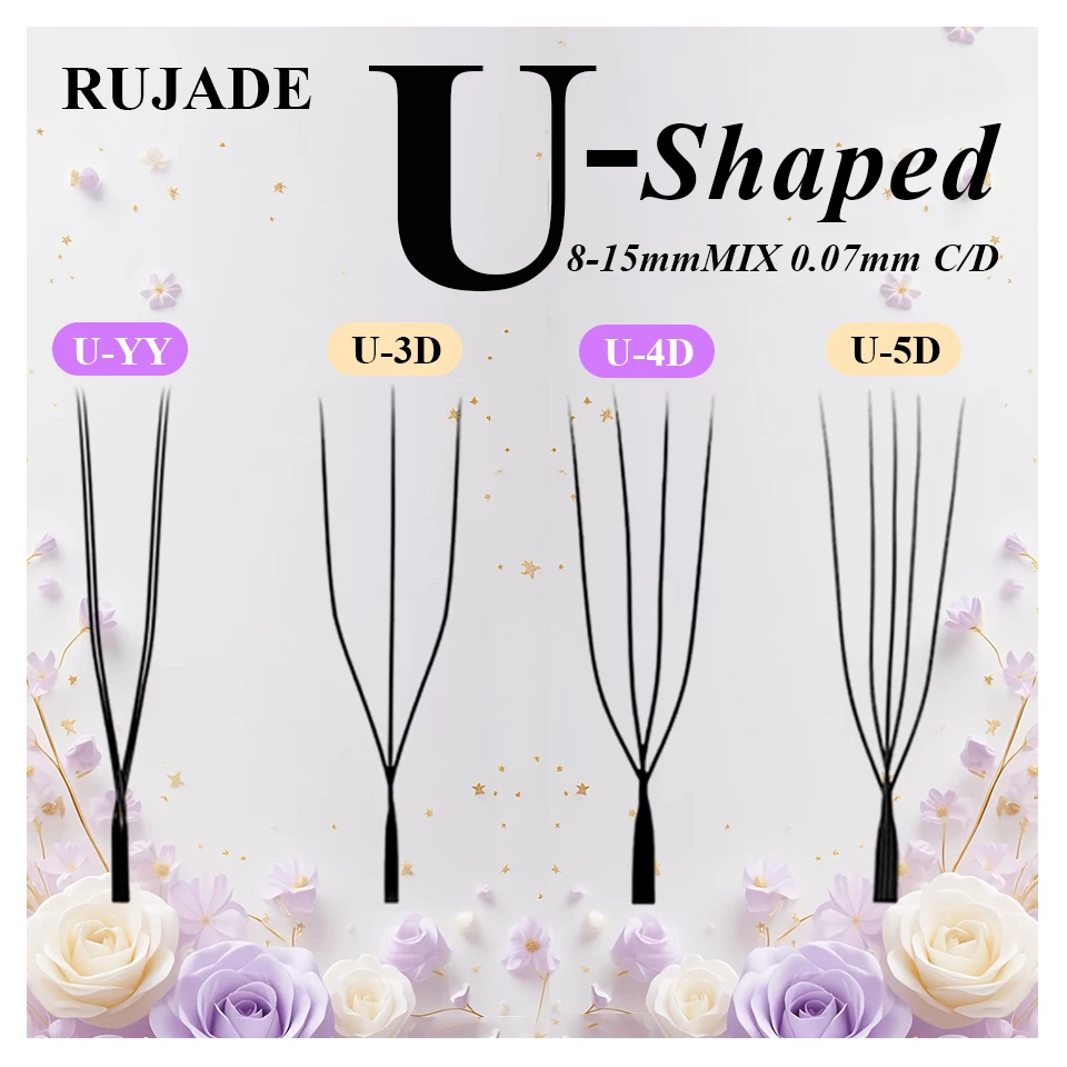 RUJADE U Shaped YY Eyelashes Extension Matte Black Natural Soft U2D U3D U5D W Shaped Lashes Premade Fans Hand Woven Bloom Lashes