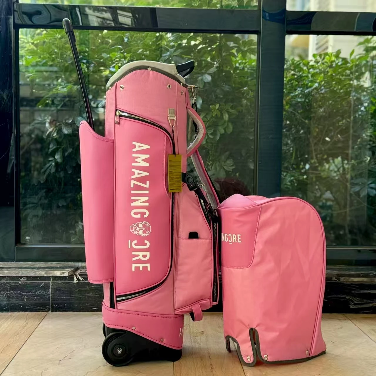 حقيبة حامل جولف وردي 2025 للنساء، حقيبة نادي جولف خفيفة الوزن للسيدات، حقيبة كرة عصرية للمعدات الرياضية بعجلات