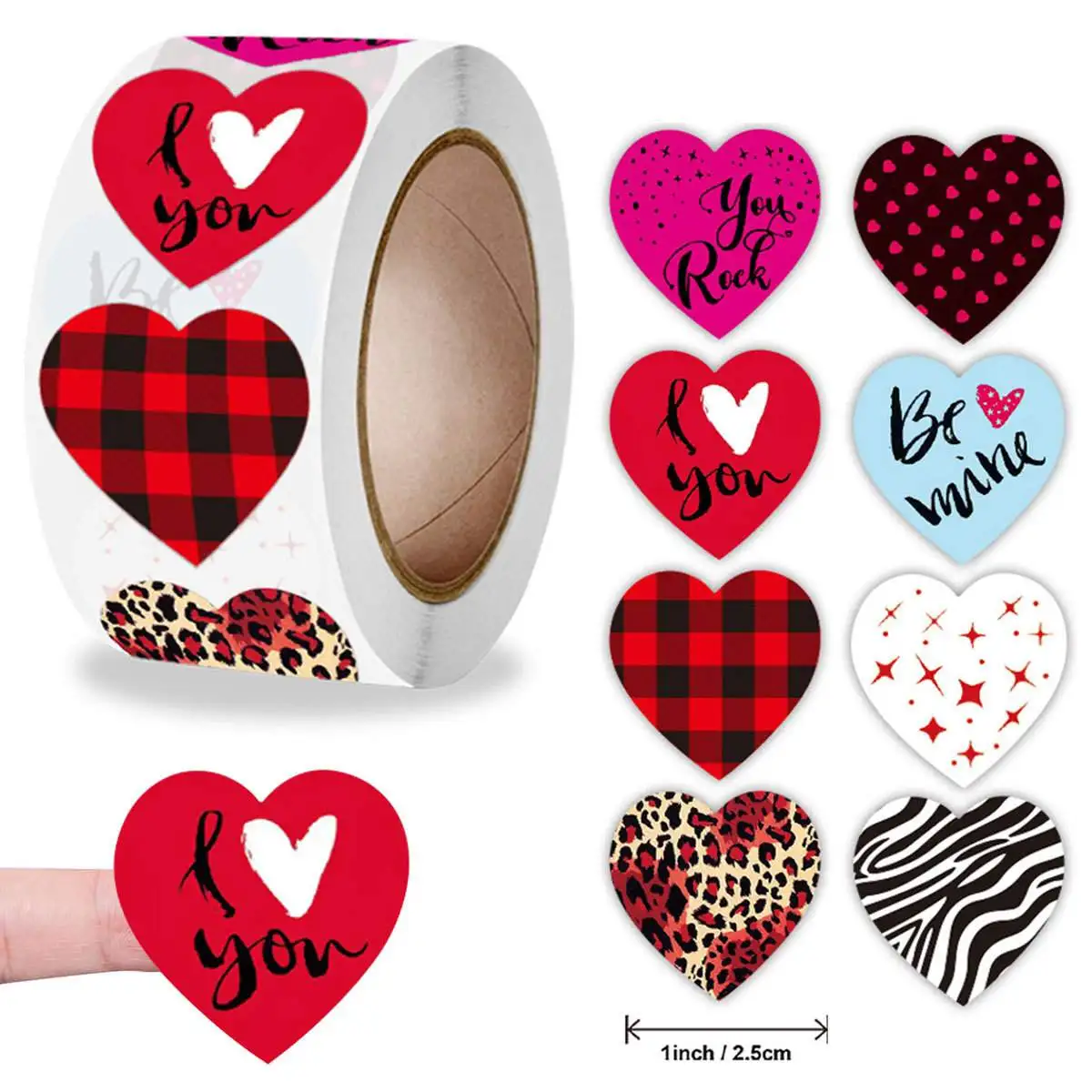 500pcs Valentine's Day Stickers - 1 inch Love Heart Stickers for Wedding Party, Gifts Decoration