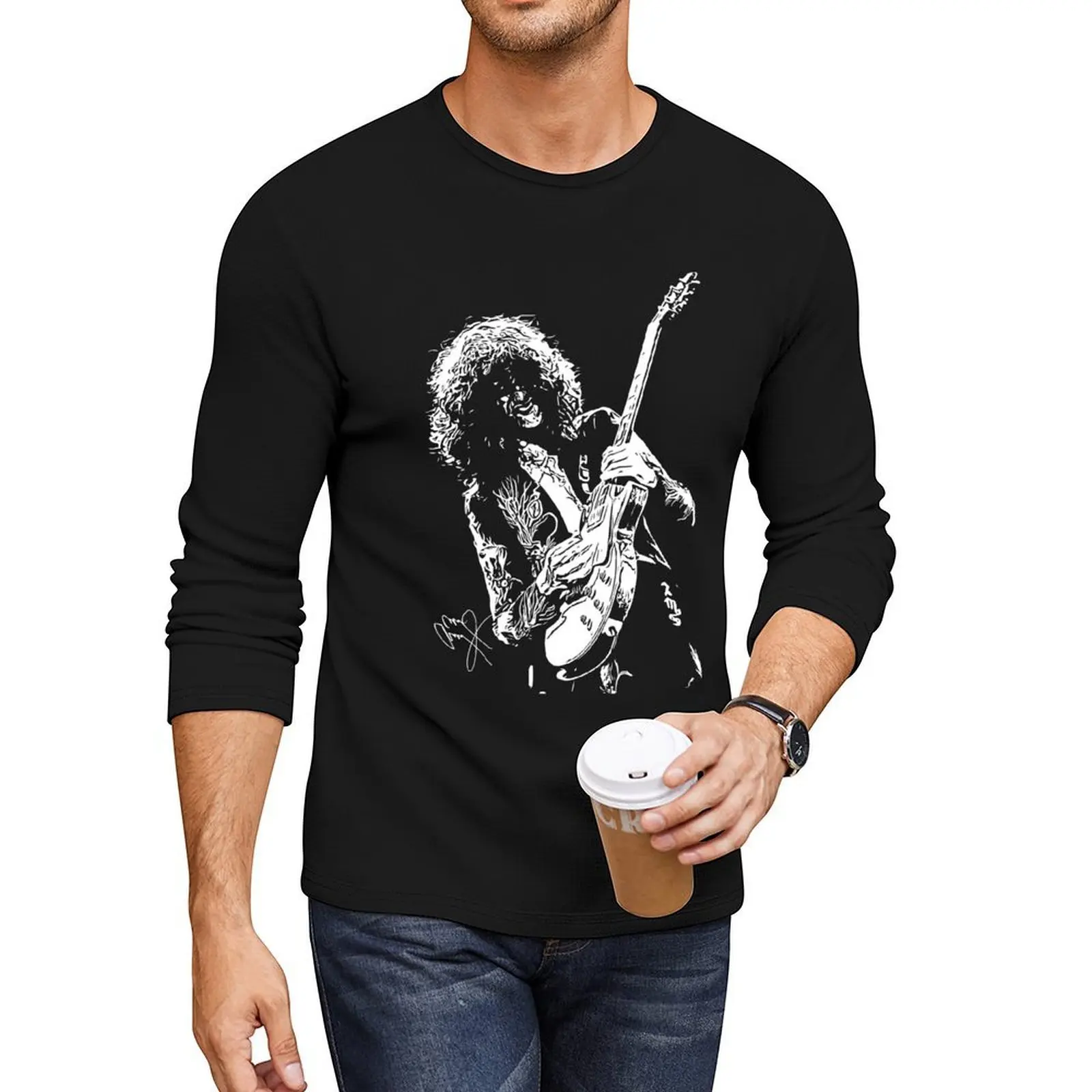 

Jimmy Page Guitar 5 Long T-Shirt black t shirts korean fashion plain t-shirt quick drying shirt t shirts for men cotton
