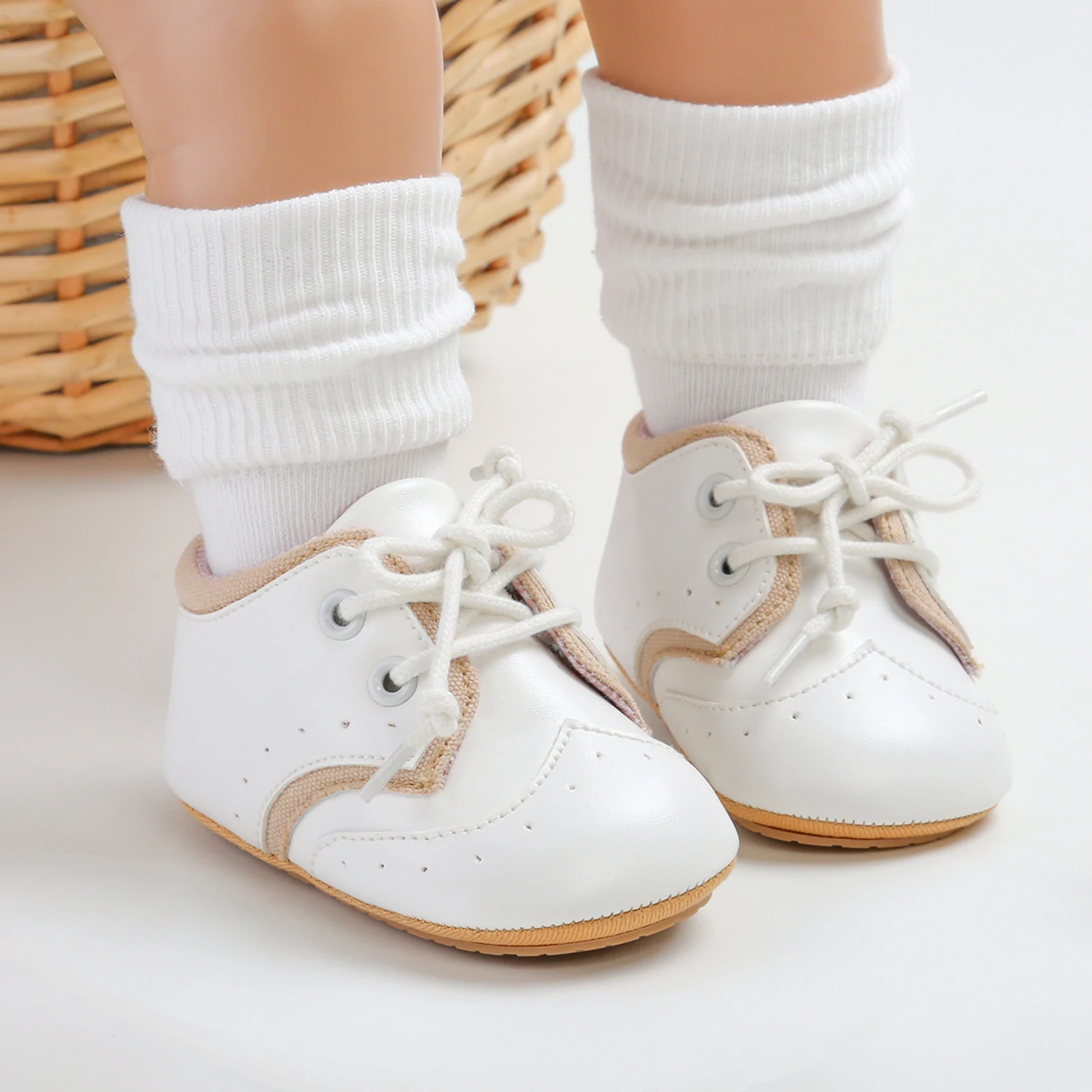 

Adorable Baby Sneakers for Boys and Girls PU Leather Shoes Lace Decor High Tops Shoes for Spring Fall