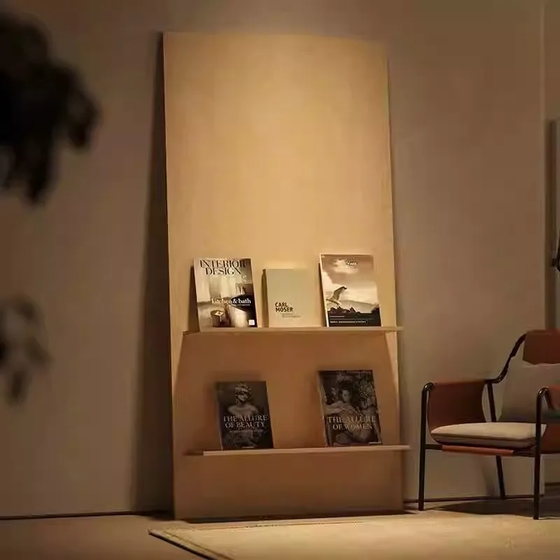 Log wind birch magazine rack clothing store ocean board display rack floor to wall multi-layer newspaper rack storage