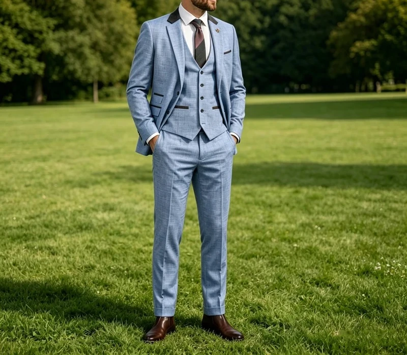 Men's Linen 3 Piece Suit Notch Lapel 2 Buttons Slim Fit Blazer Vest Pants Set Breathable Lightweight For Groom Business Casual