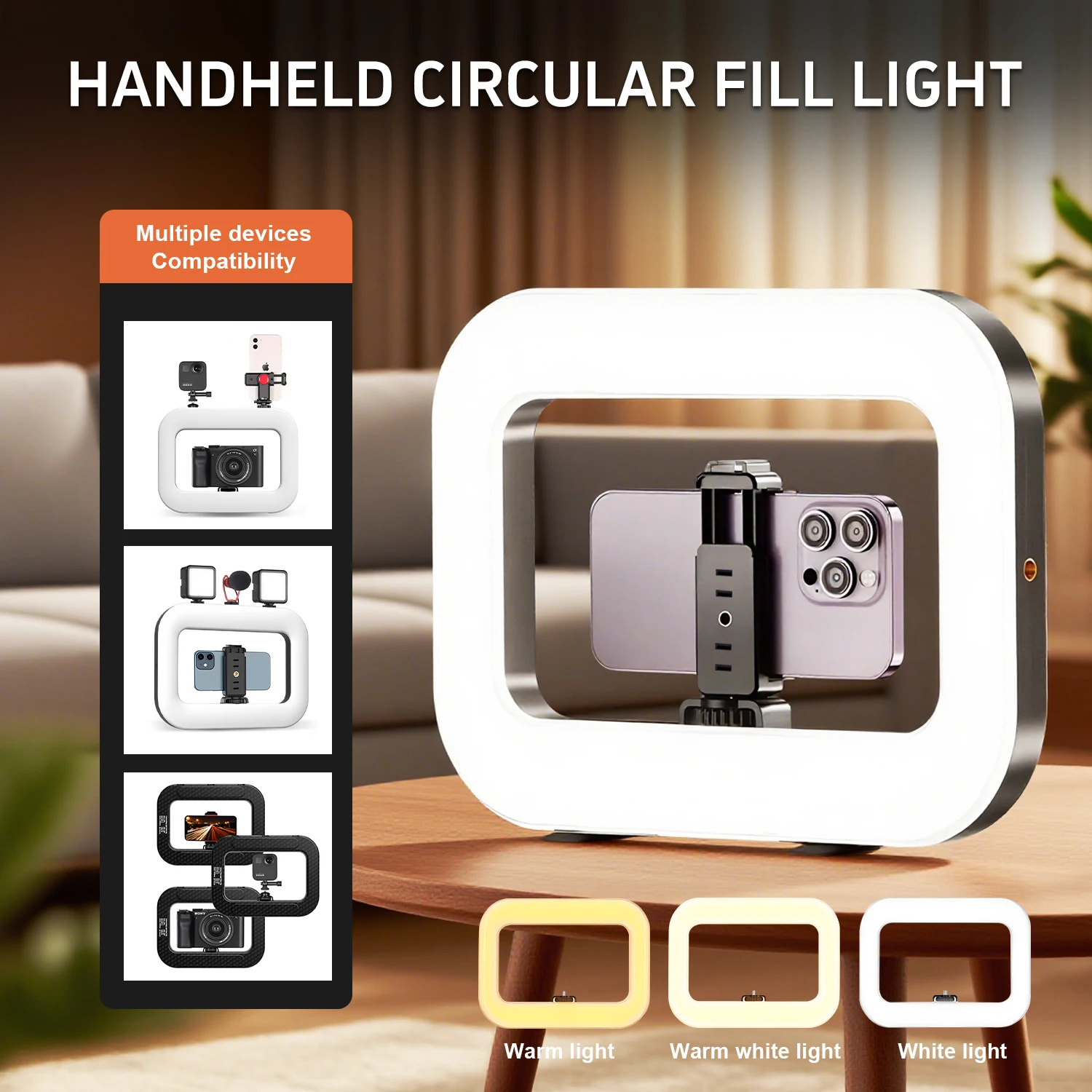 ضوء حلقة محمول، مجموعة إضاءة سيلفي محمولة باليد، ضوء مثبت فيديو للهاتف LED مع بطارية لتسجيل الفيديو الضوئي #1