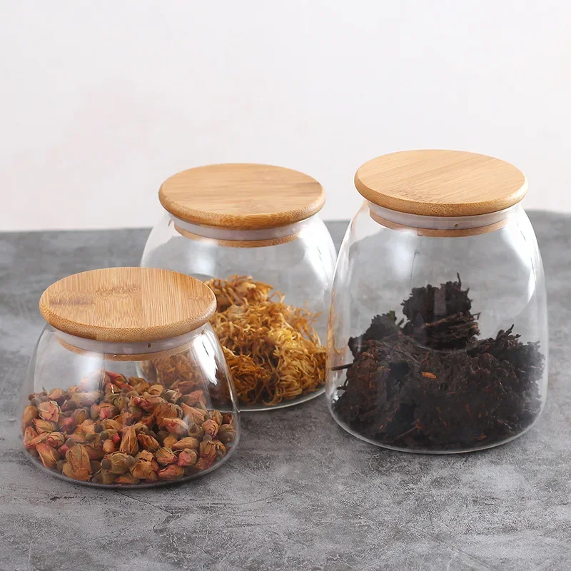 Spherical Glass Food Storage Container with Cork Lids Large Capacity Sealed Glass Bottles Pot Jar for Kitchen Organizer