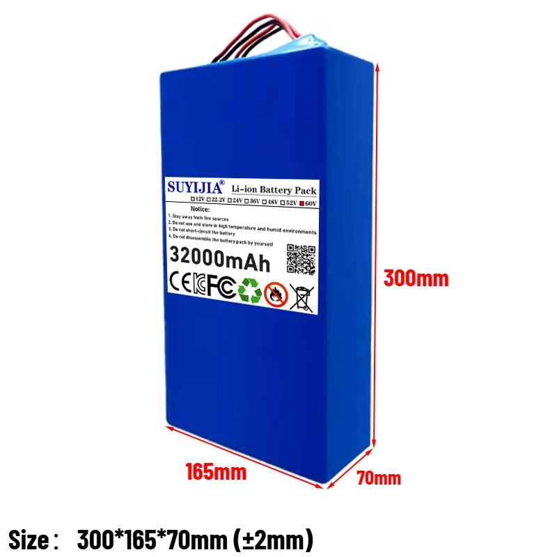 60 فولت 32 أمبير 1000-3000 واط عالية الطاقة 18650 بطارية ليثيوم جديدة 16S8P بطارية مناسبة لمختلف مركبات النقل