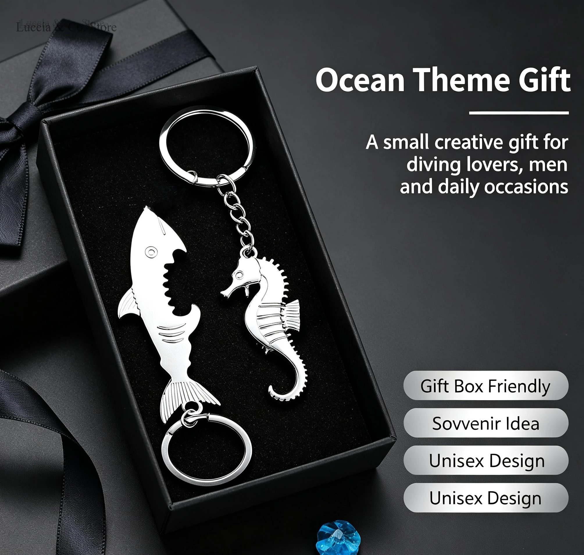 Toothed Shark Hippocampus Metal Bottle Opener Ornament Key Ring Pendant Keychain Accessories Keyring Charm Gift Bar Wholesale