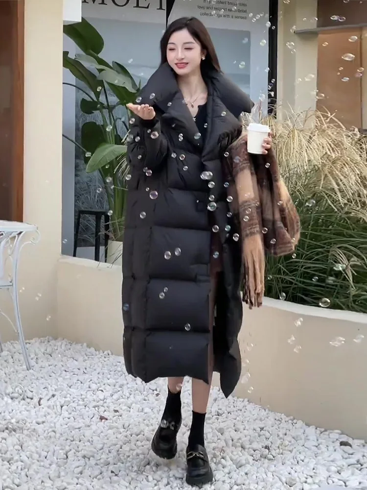 

Faionable Thiened Long White Du down Jaet Women's Winter Coat Warm Stand Collar Overcoat Commute Sle 2024 Winter